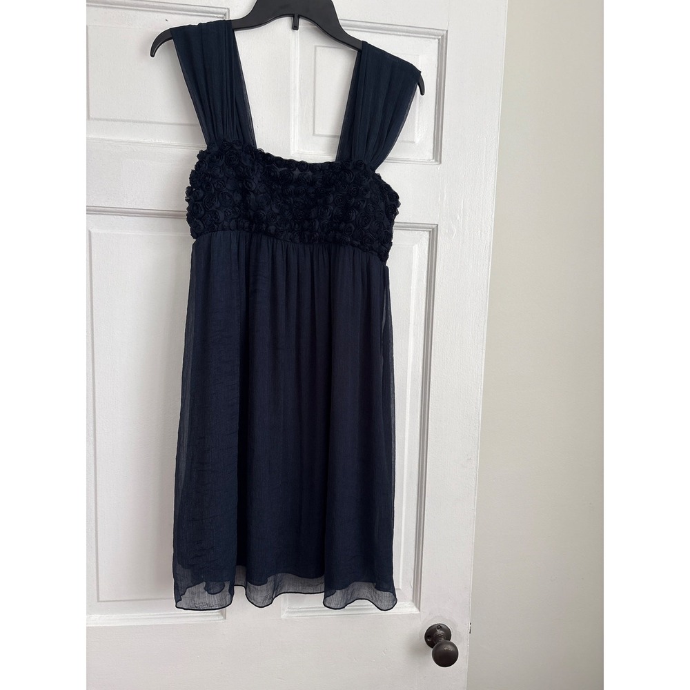 Ya Navy Blue Rosette Floral Empire Waist Mini Dress YL2501 Size Large